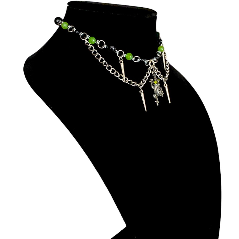 Handmade Necklace | Cyber Y2K punk mechanical gothic grunge crystal necklace - Picture 3 of 5
